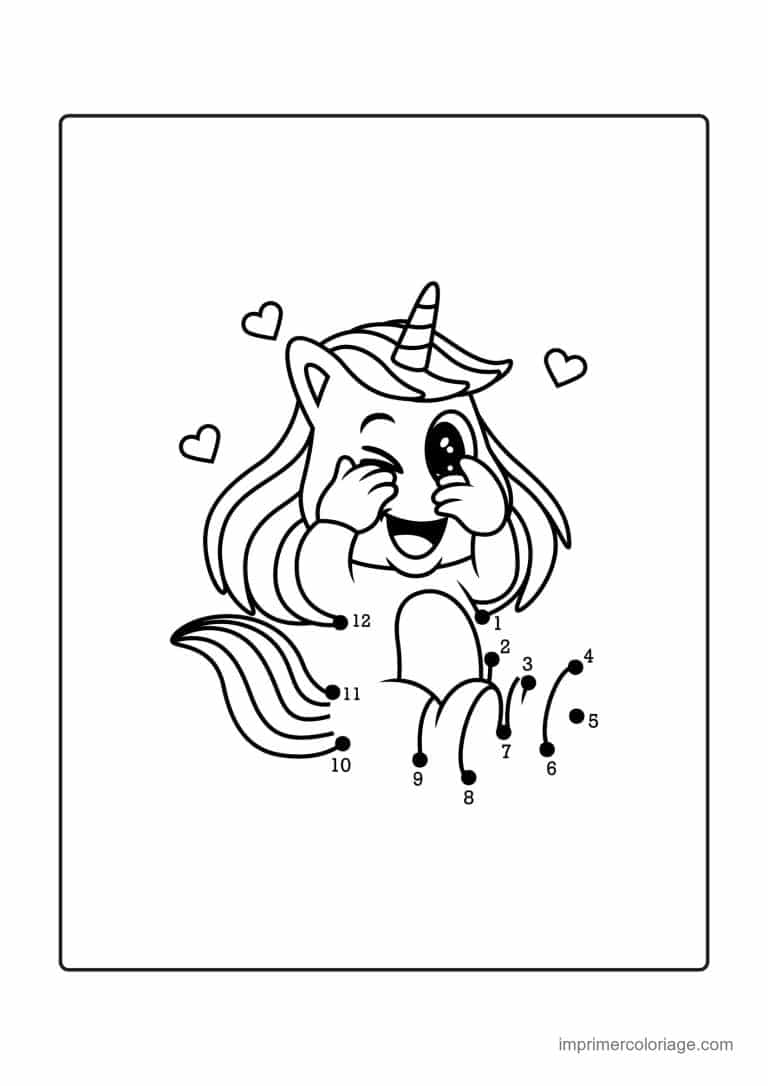 point a relier facile 1 a 12 licorne joyeuse - dessin gratuit &agrave; imprimer