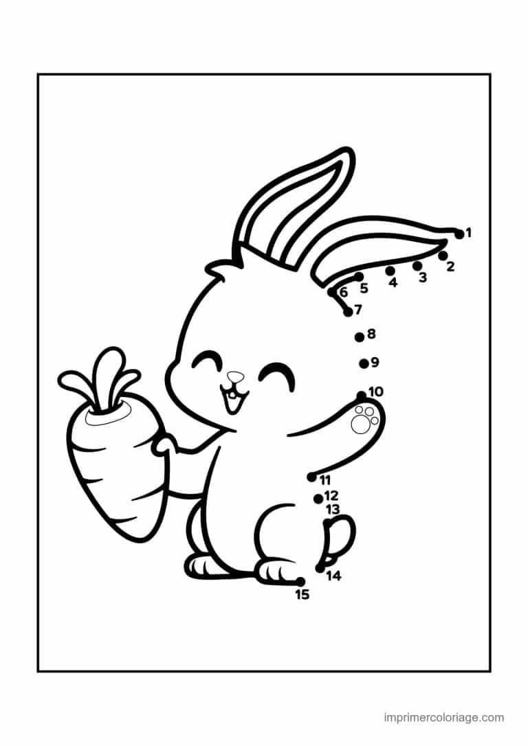 point a relier facile 1 a 14 lapin avec une carotte - dessin gratuit &agrave; imprimer