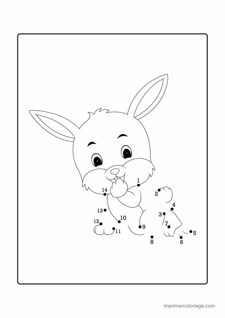 point a relier facile 1 a 14 lapin qui mange une carotte - dessin gratuit &agrave; imprimer