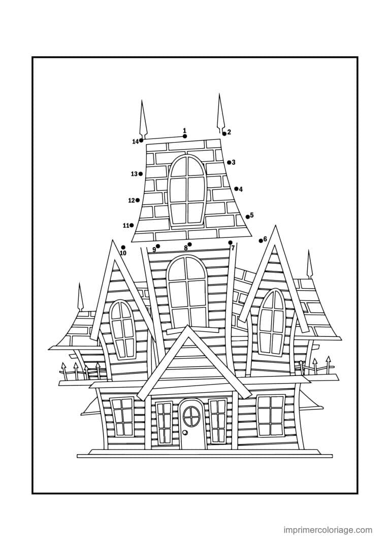 point a relier facile 1 a 14 maison hantee - dessin gratuit &agrave; imprimer