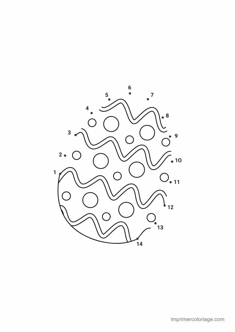 point a relier facile 1 a 14 oeuf de paques a vagues et pois - dessin gratuit &agrave; imprimer