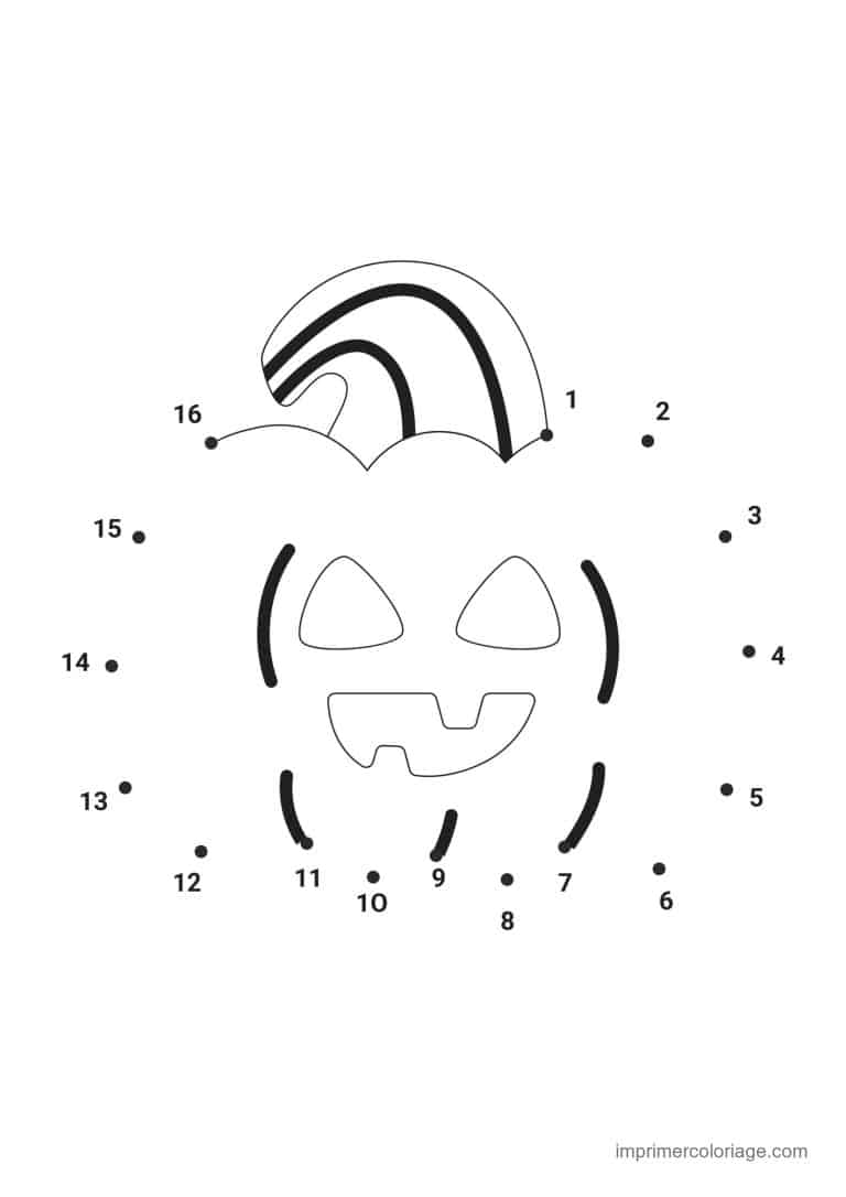 point a relier facile 1 a 15 citrouille au bonnet de bouffon - dessin gratuit &agrave; imprimer