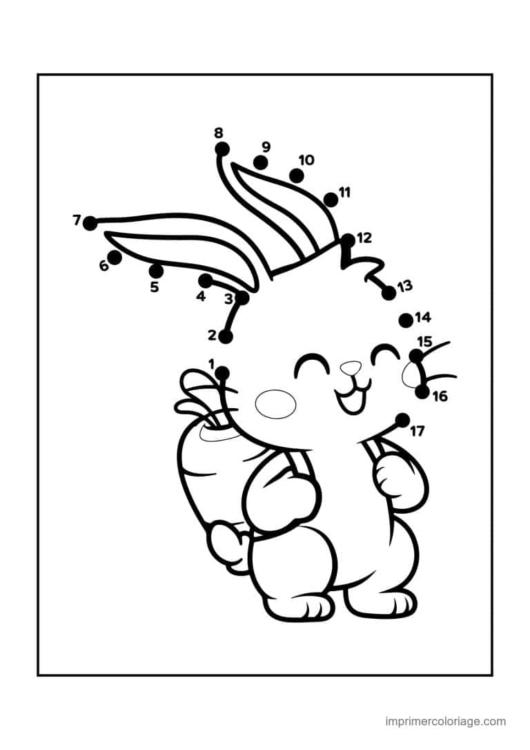 point a relier facile 1 a 15 lapin avec des carottes - dessin gratuit &agrave; imprimer