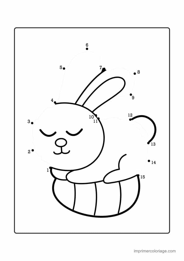 point a relier facile 1 a 15 lapin endormi dans un oeuf - dessin gratuit &agrave; imprimer