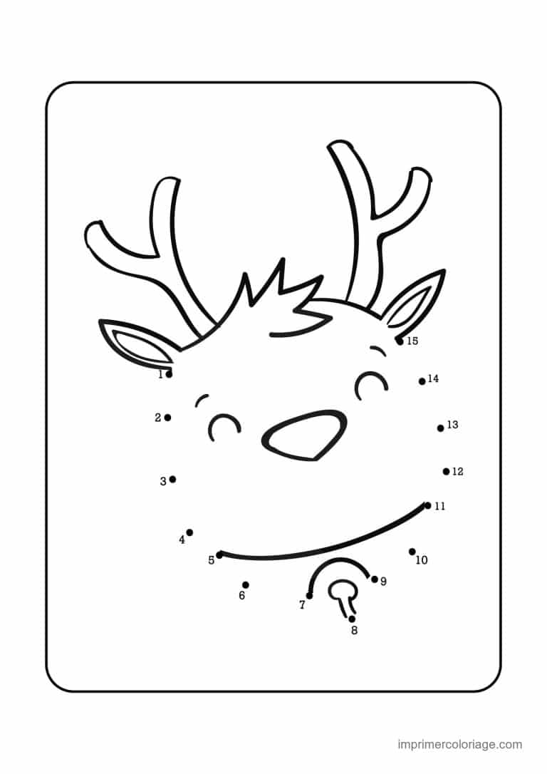 point a relier facile 1 a 15 tete de renne qui sourit - dessin gratuit &agrave; imprimer