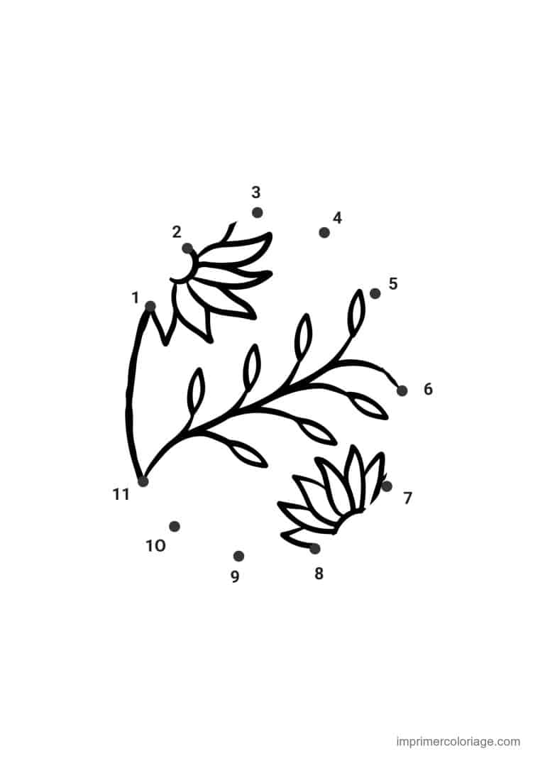 point a relier fleur 1 a 18 branche fleurie - dessin gratuit &agrave; imprimer