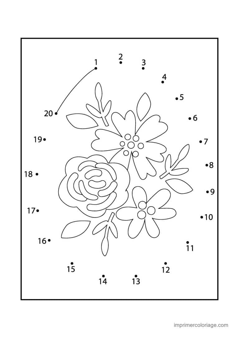 point a relier fleur 1 a 20 bouquet de fleurs - dessin gratuit &agrave; imprimer