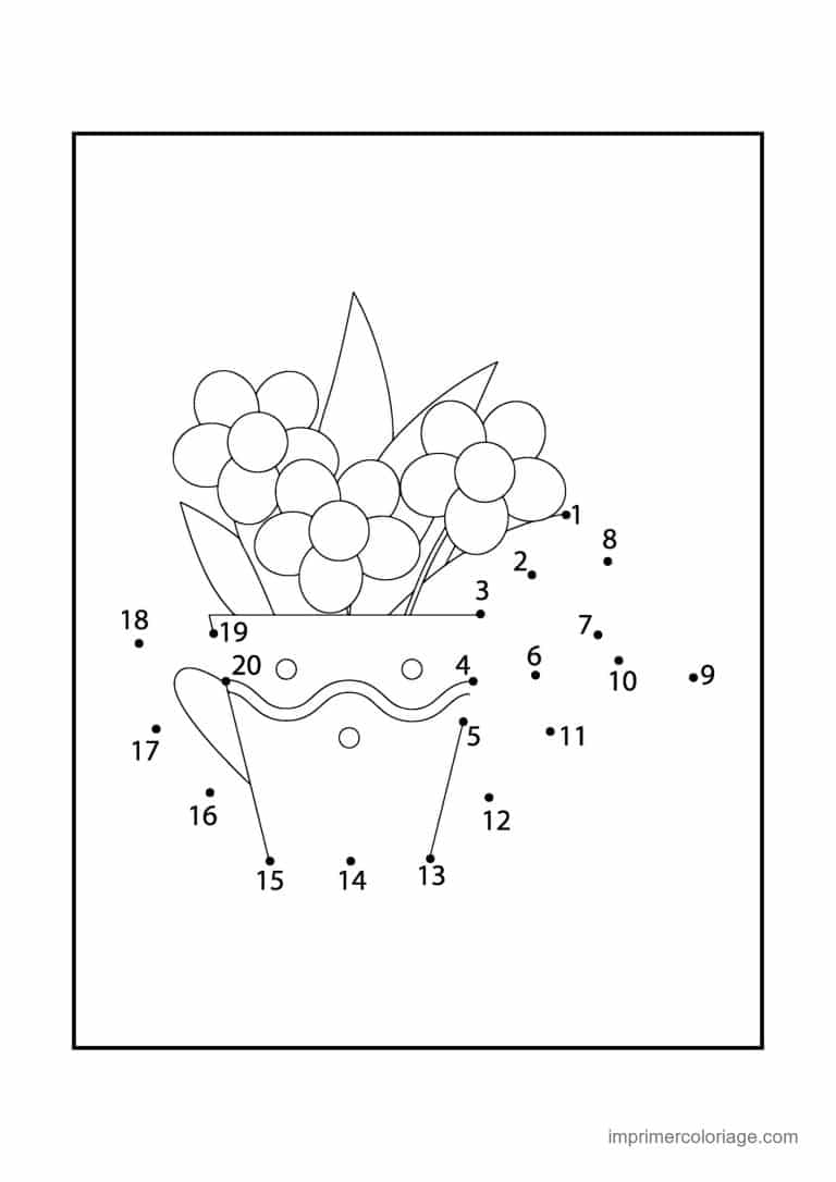 point a relier fleur 1 a 20 bouquet de fleurs dans un vase - dessin gratuit &agrave; imprimer