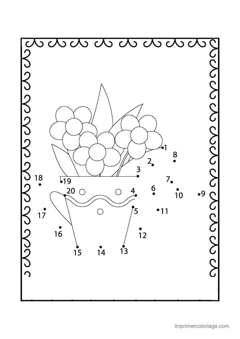 point a relier fleur 1 a 20 pot de fleurs - dessin gratuit &agrave; imprimer