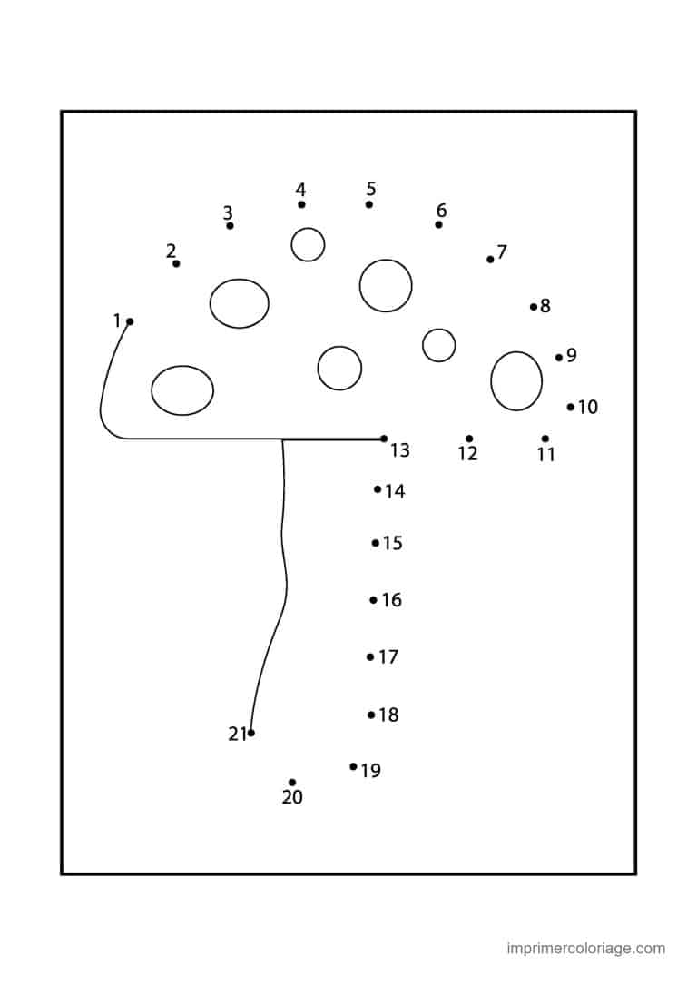 point a relier fleur 1 a 21 champignon a pois - dessin gratuit &agrave; imprimer
