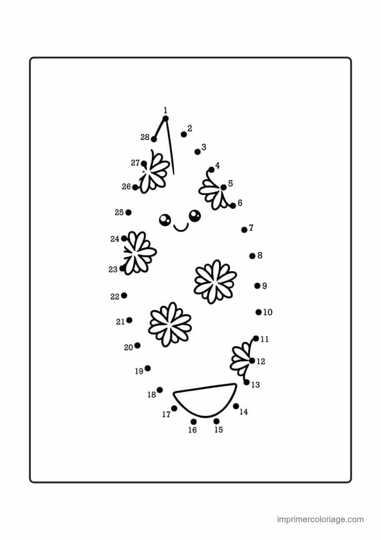point a relier fleur 1 a 29 fleurs et pasteque - dessin gratuit &agrave; imprimer