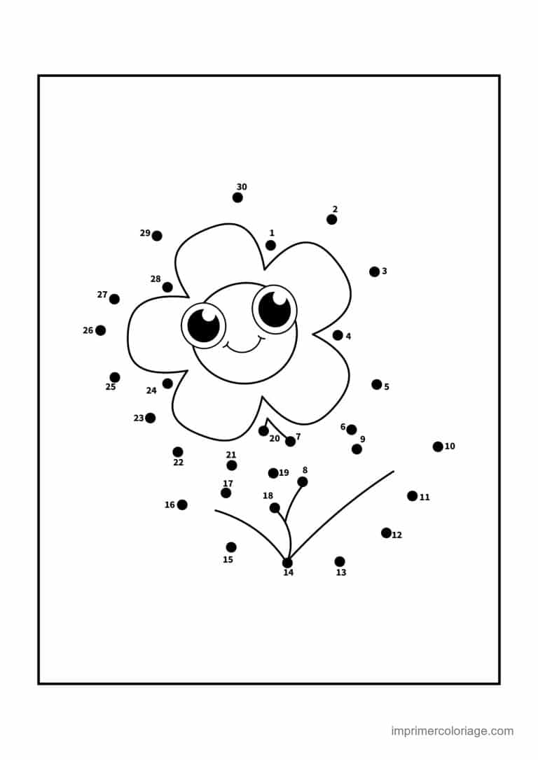 point a relier fleur 1 a 30 fleur souriante - dessin gratuit &agrave; imprimer