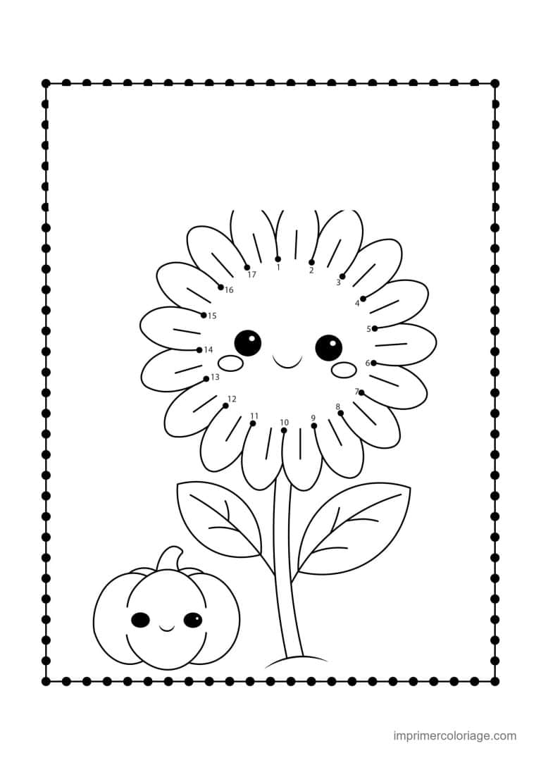 point a relier fleur 1 a 40 tournesol souriant - dessin gratuit &agrave; imprimer
