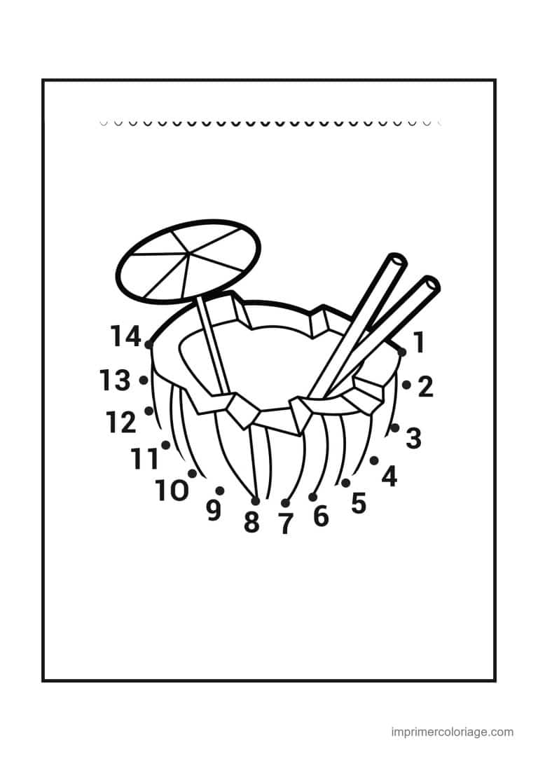 point a relier gourmandise 1 a 14 noix de coco cocktail - dessin gratuit &agrave; imprimer