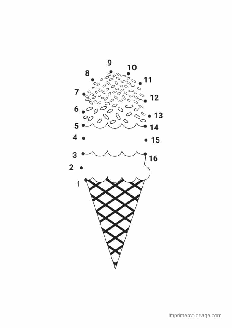 point a relier gourmandise 1 a 16 cornet de glace - dessin gratuit &agrave; imprimer