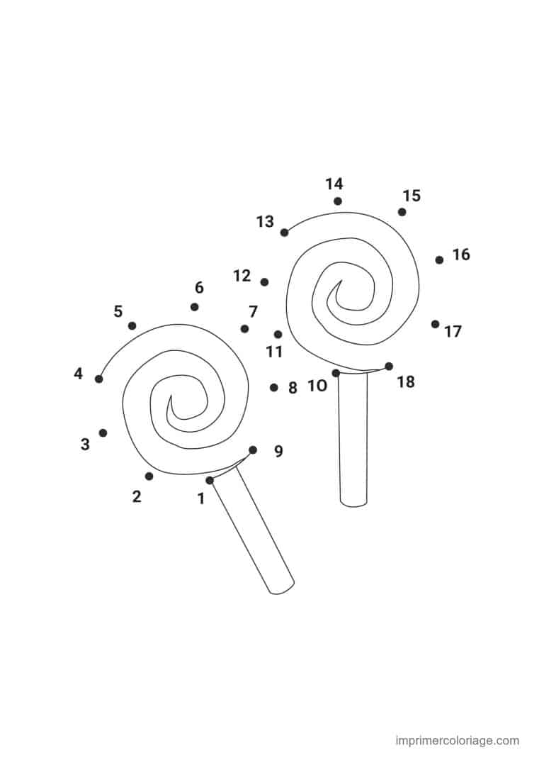 point a relier gourmandise 1 a 18 deux sucettes - dessin gratuit &agrave; imprimer