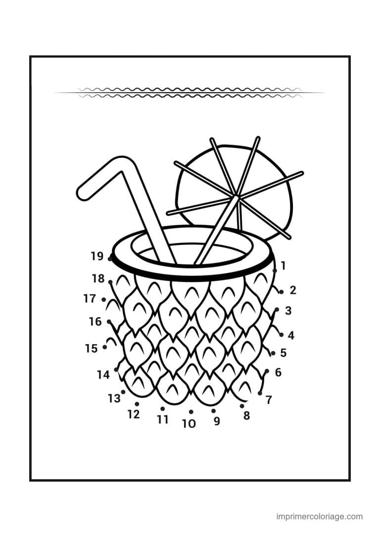 point a relier gourmandise 1 a 19 cocktail dans un ananas - dessin gratuit &agrave; imprimer