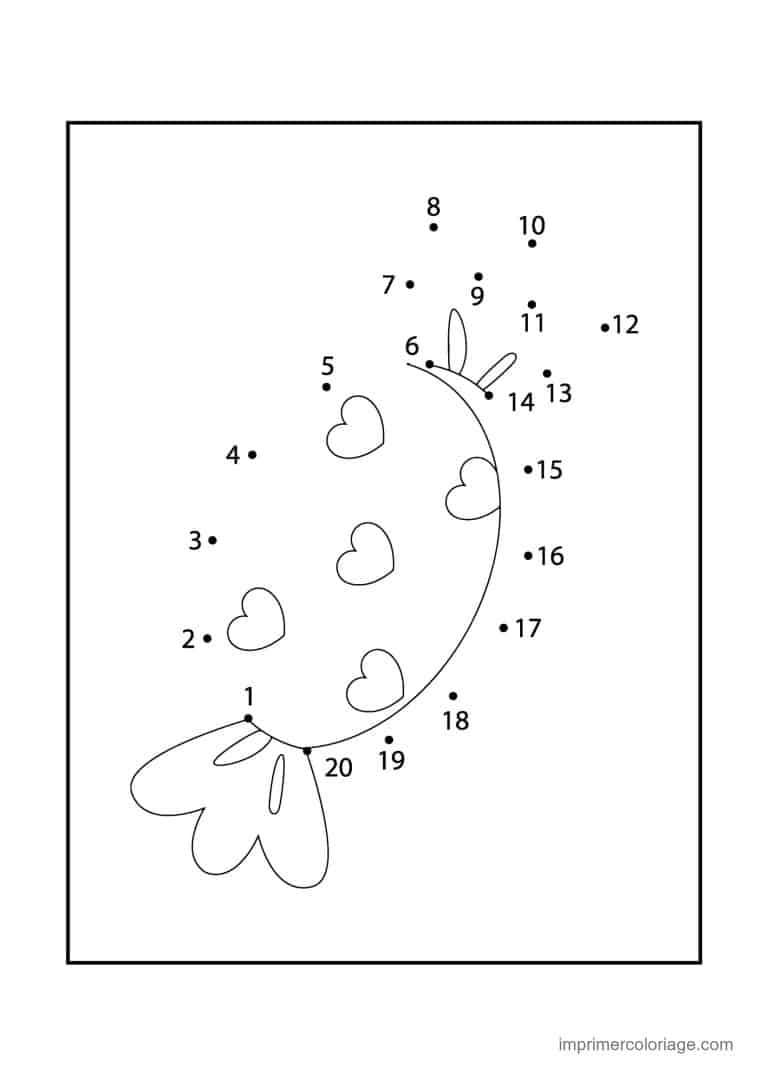point a relier gourmandise 1 a 20 banane avec coeurs - dessin gratuit &agrave; imprimer
