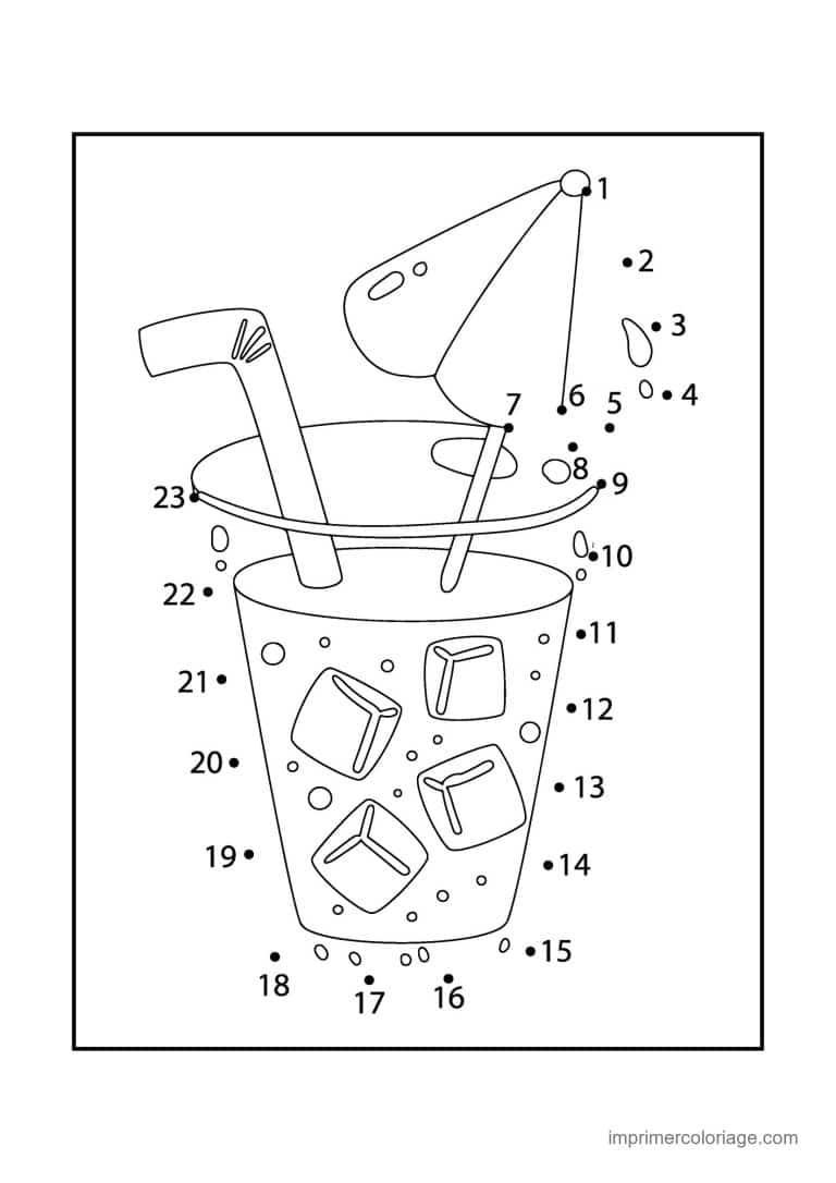 point a relier gourmandise 1 a 23 boisson fraiche avec glacons - dessin gratuit &agrave; imprimer