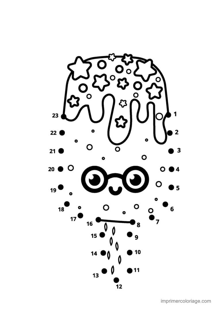 point a relier gourmandise 1 a 23 cupcake a lunettes - dessin gratuit &agrave; imprimer