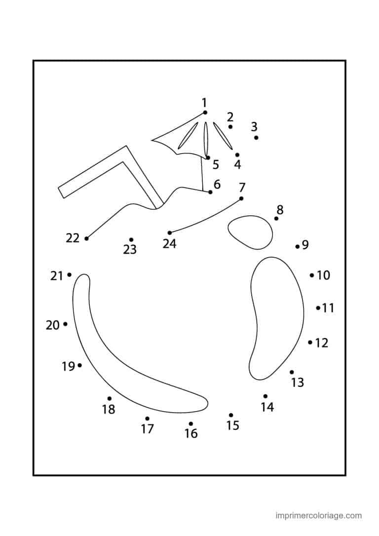 point a relier gourmandise 1 a 24 bananes et parasol - dessin gratuit &agrave; imprimer