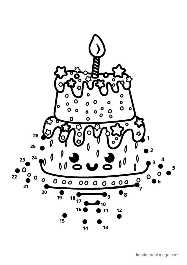 point a relier gourmandise 1 a 25 gateau d anniversaire avec bougie - dessin gratuit &agrave; imprimer
