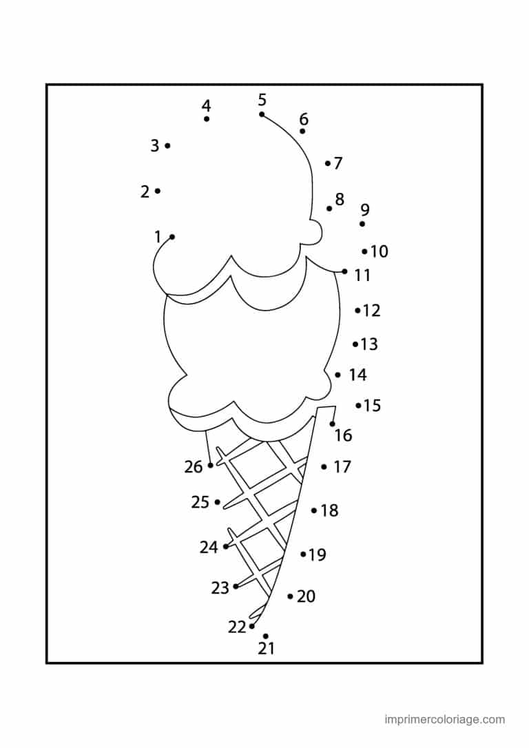 point a relier gourmandise 1 a 26 cornet de glace a trois boules - dessin gratuit &agrave; imprimer