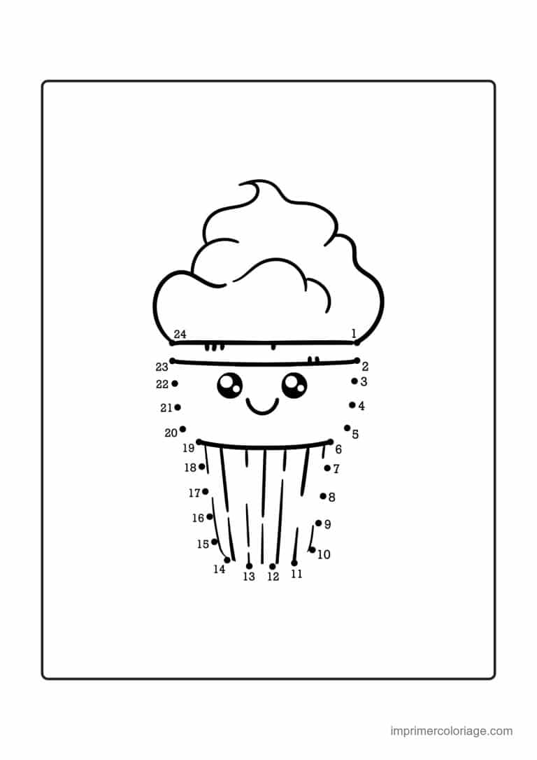 point a relier gourmandise 1 a 27 cupcake souriant - dessin gratuit &agrave; imprimer