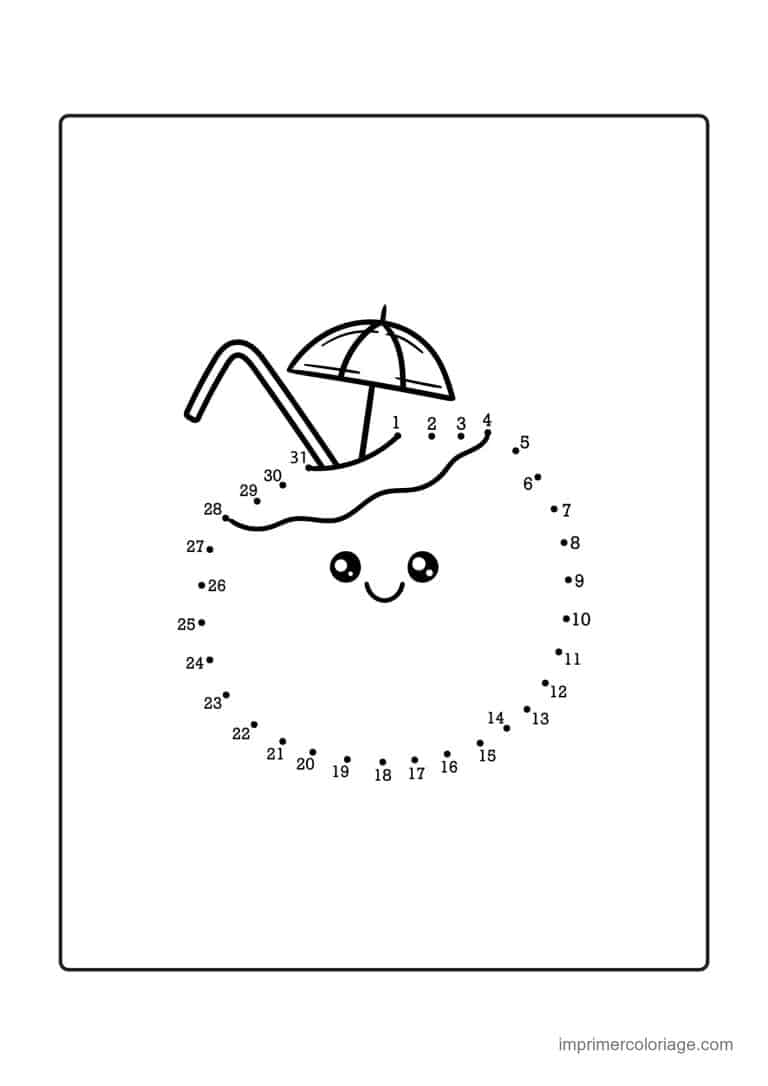 point a relier gourmandise 1 a 31 boisson avec un parasol - dessin gratuit &agrave; imprimer