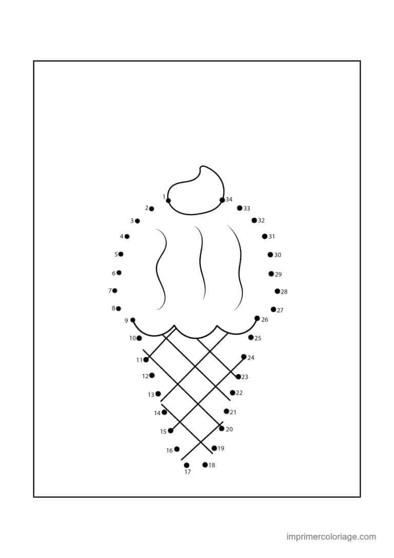 point a relier gourmandise 1 a 34 cornet de glace nappe - dessin gratuit &agrave; imprimer
