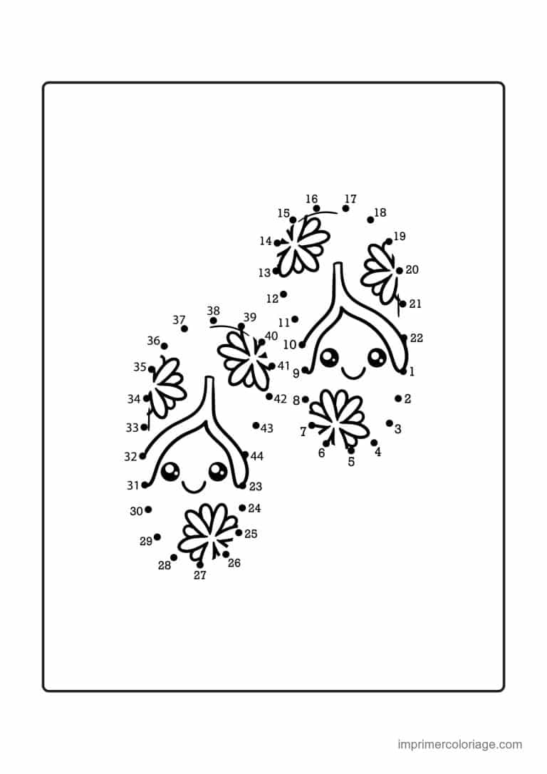 point a relier gourmandise 1 a 45 deux cerises souriantes - dessin gratuit &agrave; imprimer