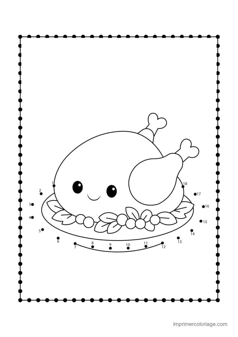 point a relier gourmandise 1 a 48 dinde rotie sur un plat - dessin gratuit &agrave; imprimer
