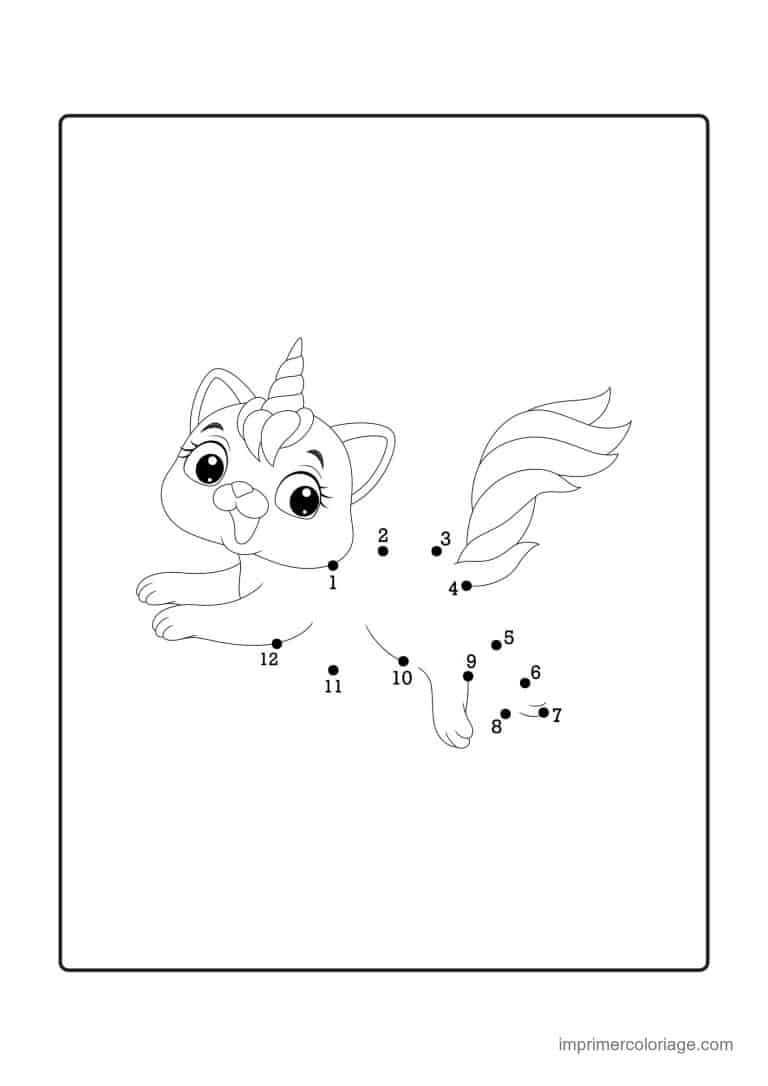 point a relier grande section 1 a 12 chat licorne - dessin gratuit &agrave; imprimer