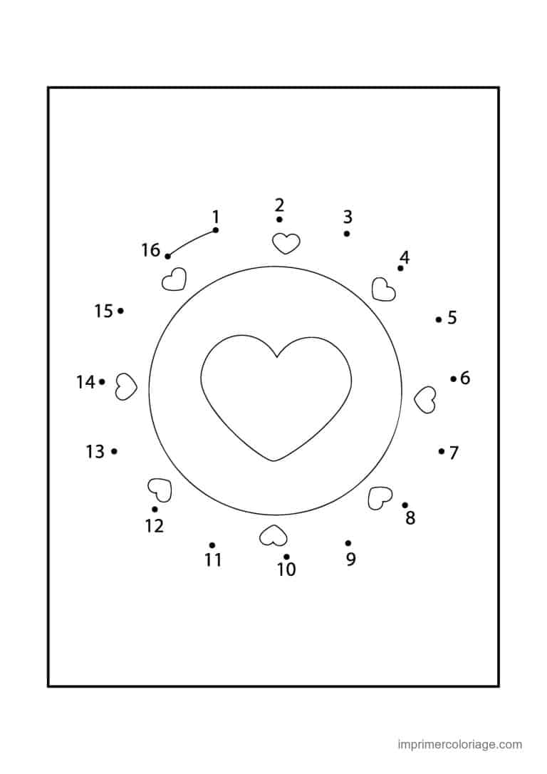 point a relier grande section 1 a 16 assiette avec coeur - dessin gratuit &agrave; imprimer