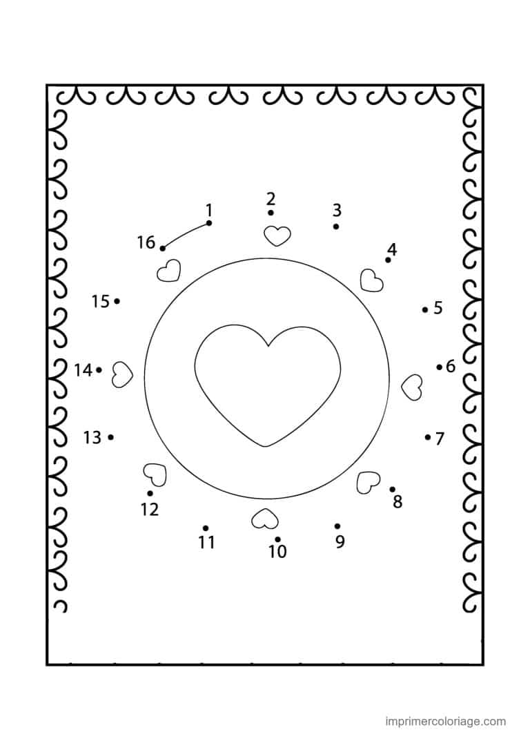 point a relier grande section 1 a 16 assiette avec un coeur - dessin gratuit &agrave; imprimer