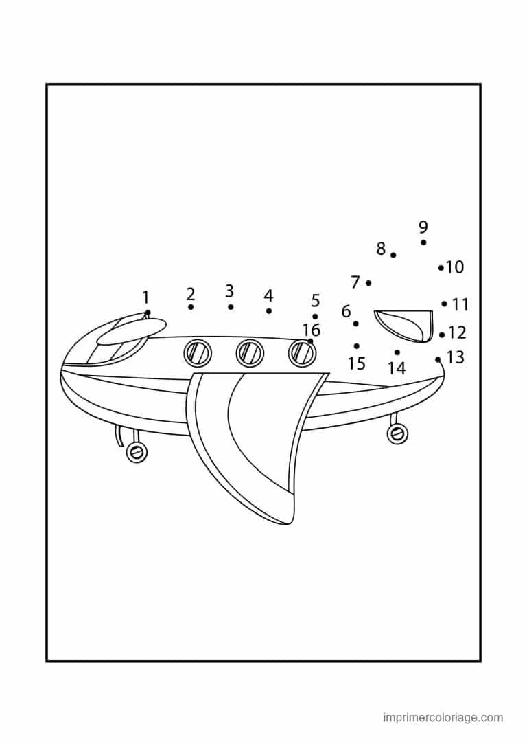 point a relier grande section 1 a 16 avion de ligne - dessin gratuit &agrave; imprimer