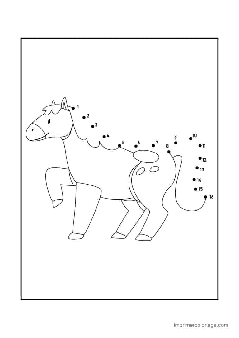 point a relier grande section 1 a 16 cheval au trot - dessin gratuit &agrave; imprimer
