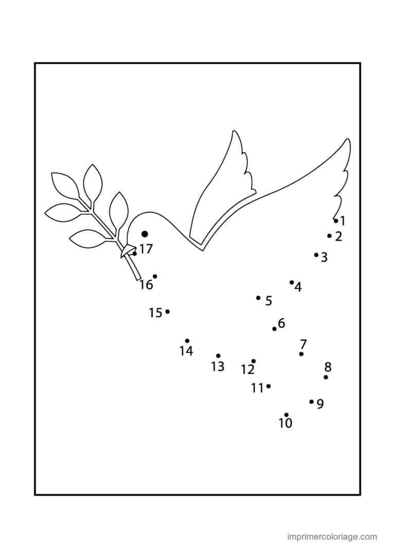 point a relier grande section 1 a 17 colombe avec rameau - dessin gratuit &agrave; imprimer