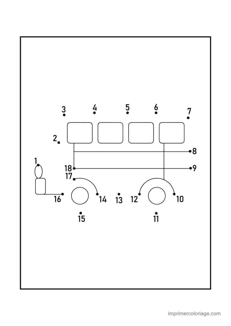 point a relier grande section 1 a 18 autobus - dessin gratuit &agrave; imprimer