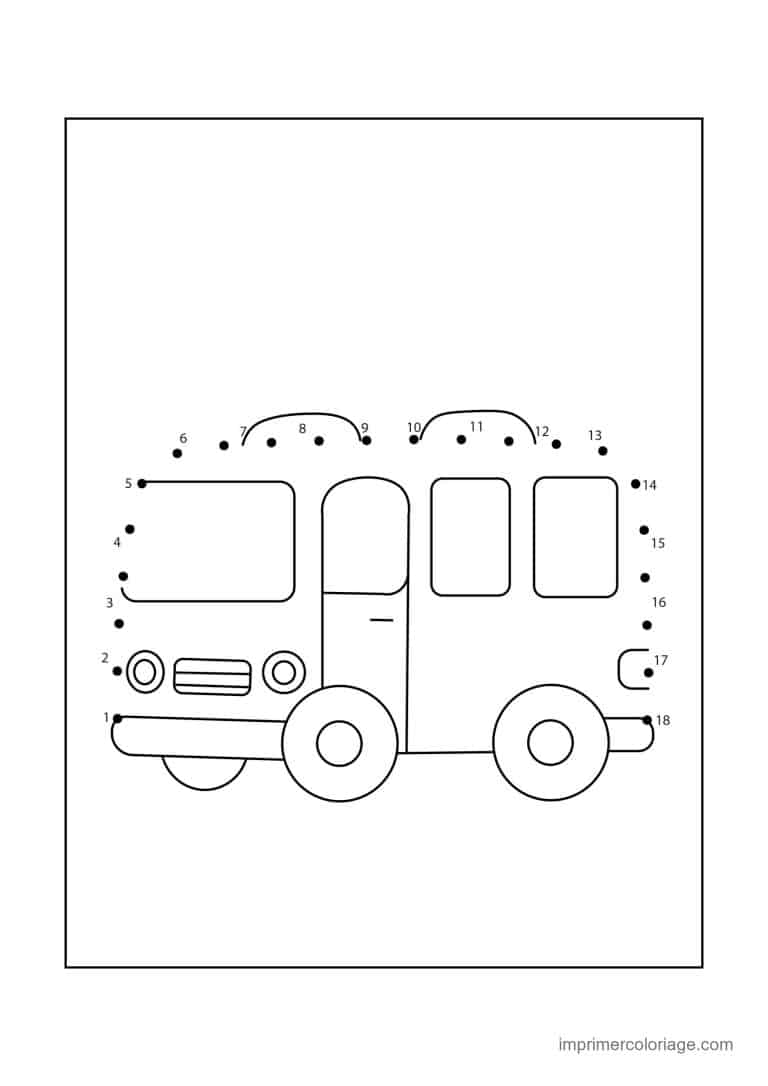point a relier grande section 1 a 18 autobus - dessin gratuit &agrave; imprimer