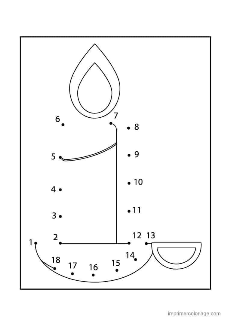 point a relier grande section 1 a 18 bougie allumee - dessin gratuit &agrave; imprimer