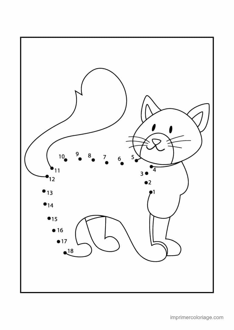 point a relier grande section 1 a 18 chat debout - dessin gratuit &agrave; imprimer