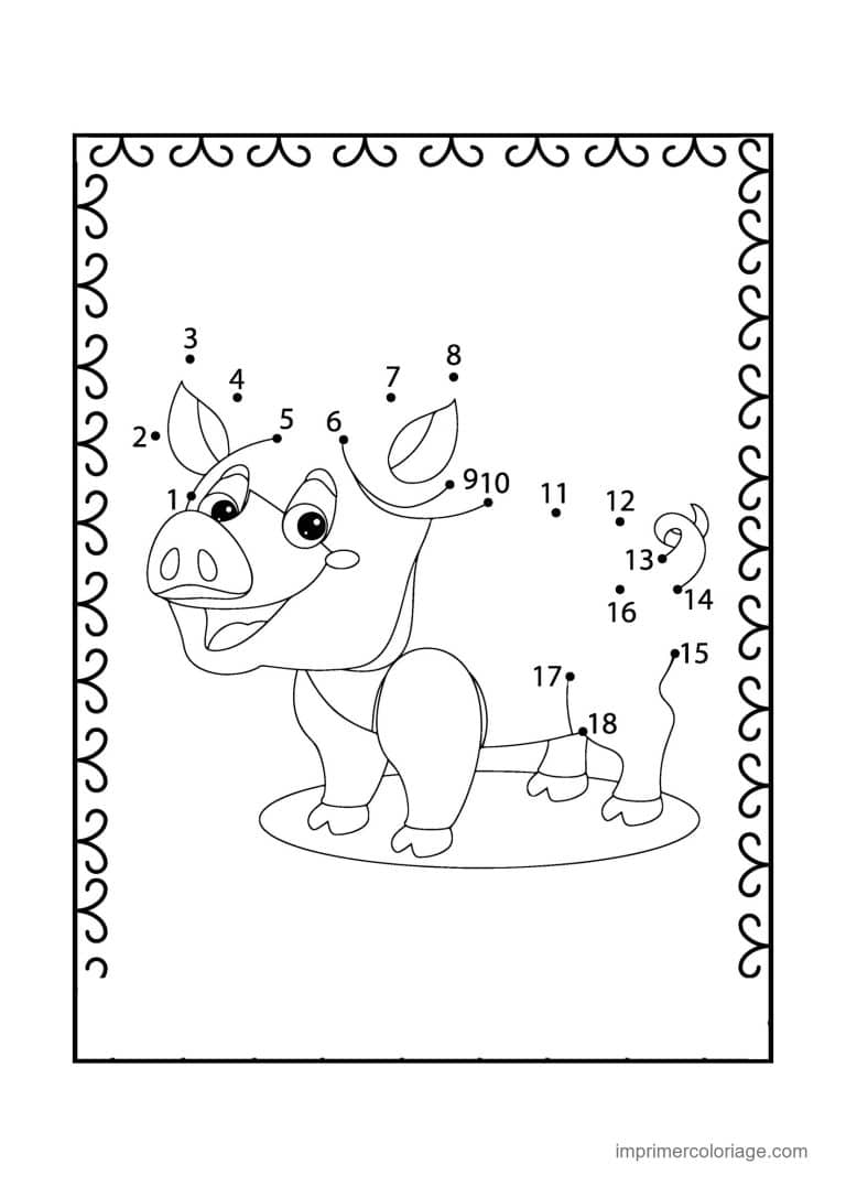 point a relier grande section 1 a 18 cochon - dessin gratuit &agrave; imprimer