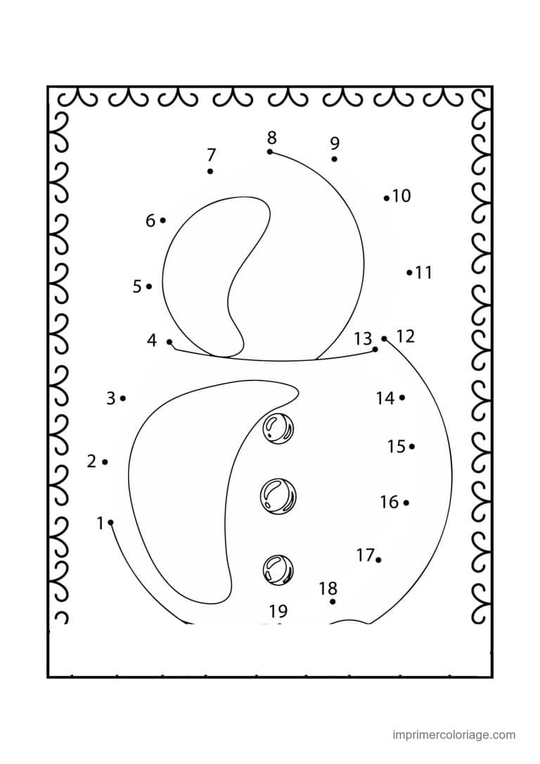 point a relier grande section 1 a 19 bonhomme de neige - dessin gratuit &agrave; imprimer