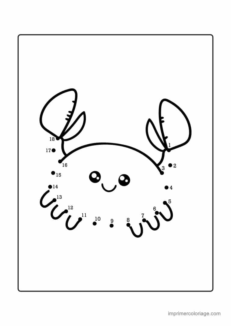 point a relier grande section 1 a 19 crabe souriant - dessin gratuit &agrave; imprimer