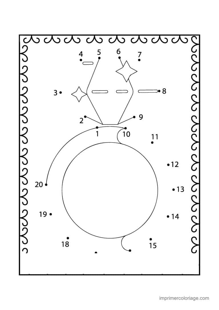 point a relier grande section 1 a 20 bague avec une pierre - dessin gratuit &agrave; imprimer