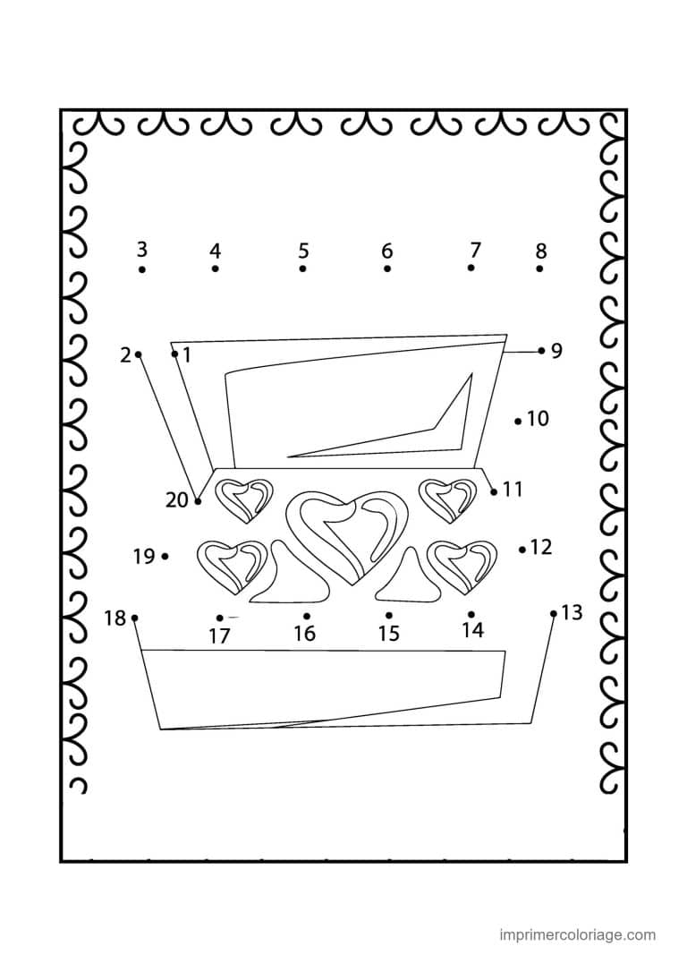 point a relier grande section 1 a 20 boite de chocolats en coeur - dessin gratuit &agrave; imprimer