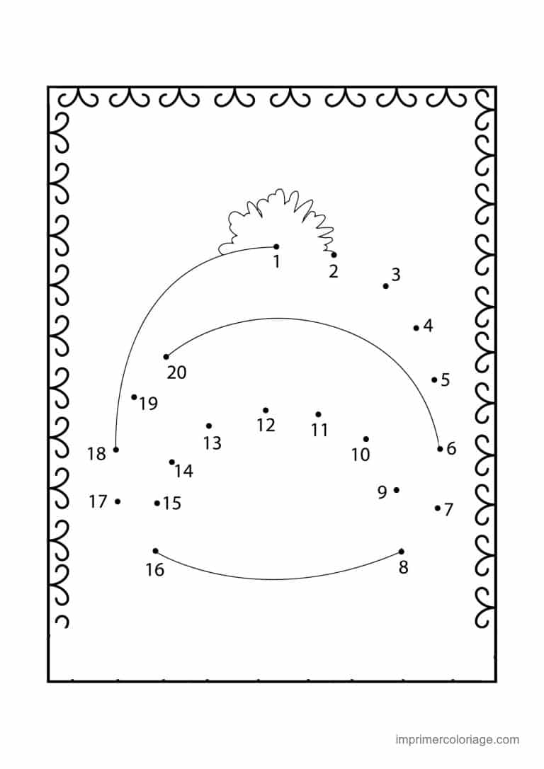 point a relier grande section 1 a 20 bonnet a pompon - dessin gratuit &agrave; imprimer