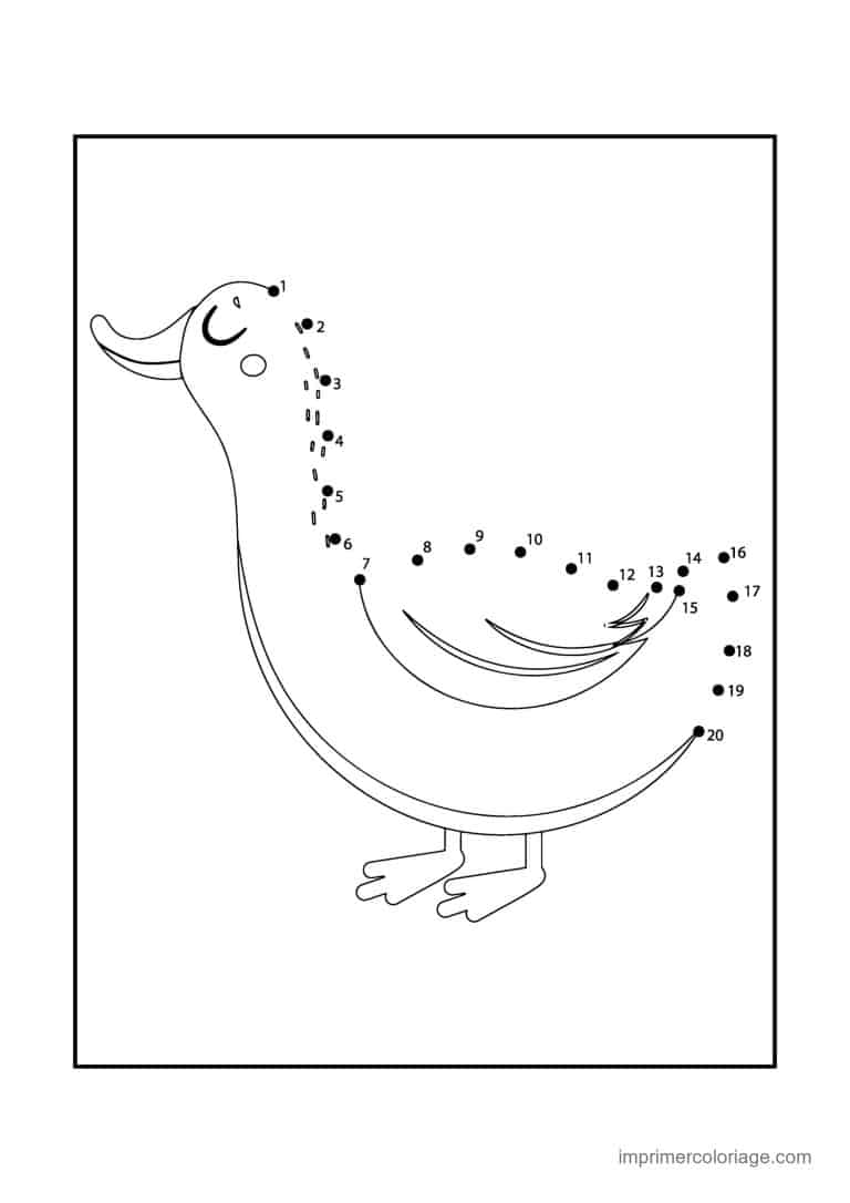 point a relier grande section 1 a 20 canard qui marche - dessin gratuit &agrave; imprimer