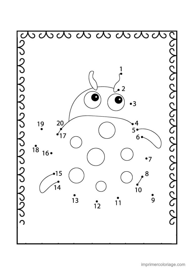 point a relier grande section 1 a 20 coccinelle souriante - dessin gratuit &agrave; imprimer